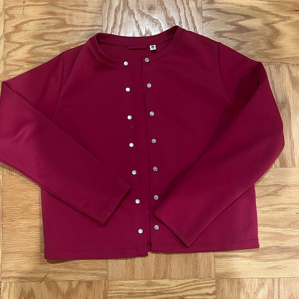 Uni Qlo cranberry colored button cardigan